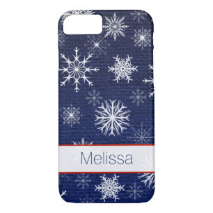 iPhone 7 Hoesje   Faux Burlap   Snowflakes - marin