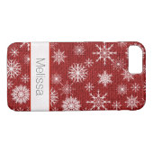 iPhone 7 Hoesje | FAUX Burlap, Snowflakes - Rood (Achterkant (Horizontaal))