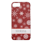 iPhone 7 Hoesje | FAUX Burlap, Snowflakes - Rood (Achterkant)
