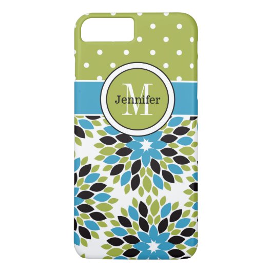 iPhone 7 Hoesje | Floral, Stippen | Blauw, groen 2 (Achterkant)
