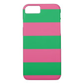 iPhone 7 Hoesje Gestreept Roze & Groen (Achterkant)