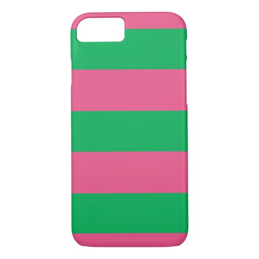 iPhone 7 Hoesje Gestreept Roze & Groen (Achterkant)
