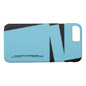 iPhone 7 Hoesje lichtblauw en zwarte streep op str (Achterkant (Horizontaal))