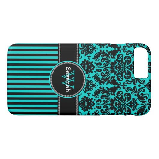 iPhone 7 Hoesje | Schade | Stripes | Turquoise (Achterkant (Horizontaal))