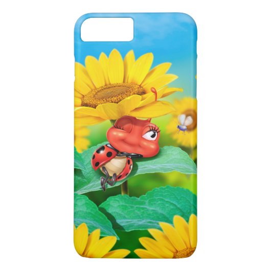 iPhone 7 hoesje Sleepy Ladybug in Zonnebloemen (Achterkant)