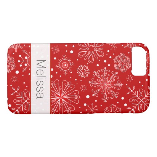 iPhone 7 Hoesje | Snowflakes | Rood en wit (Achterkant (Horizontaal))