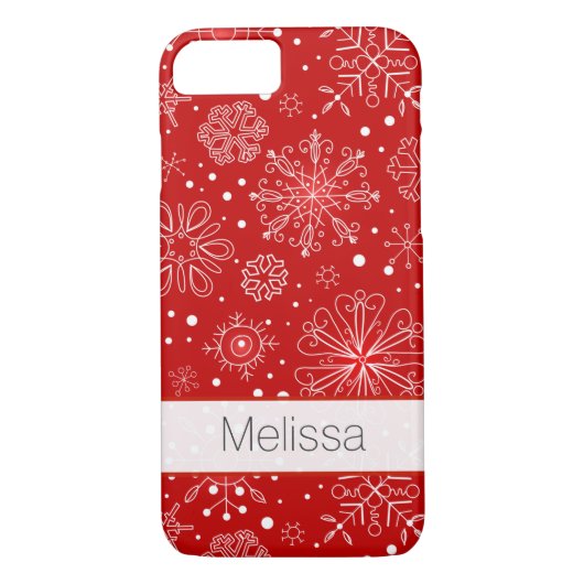 iPhone 7 Hoesje | Snowflakes | Rood en wit (Achterkant)