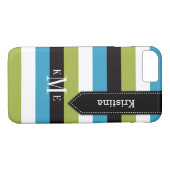 iPhone 7 Hoesje | Stripes | Blauw groen zwart wit (Achterkant (Horizontaal))