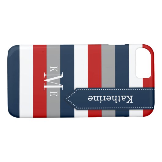 iPhone 7 Hoesje | Stripes | Rood, grijs, zeemacht (Achterkant (Horizontaal))