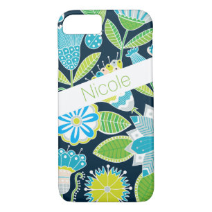 iPhone 7 Hoesje Whimsical Flowers Blauw groen