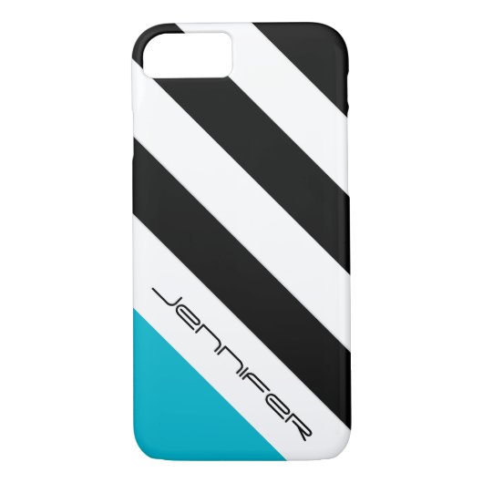 iPhone 7 Hoesje zwart, wit, blauw, modern stripe (Achterkant)