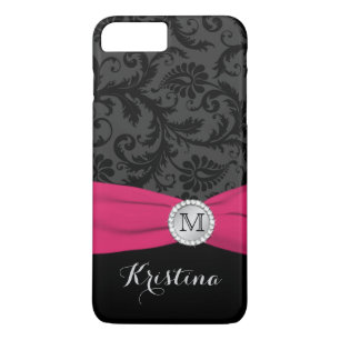 iPhone 7 van het Damast van het monogram Zwarte, Case-Mate iPhone Case