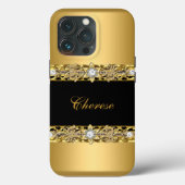 iPhone Black Floral Faux Gold Case-Mate iPhone Case (Achterkant)