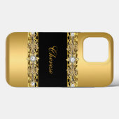 iPhone Black Floral Faux Gold Case-Mate iPhone Case (Achterkant (horizontaal))