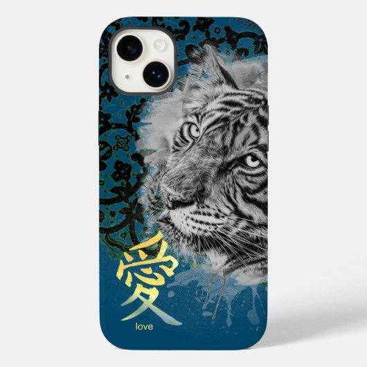 IPHONE CASE ANTIEK LACE PAINTED TIGER KANJI LOVE (Achterkant)