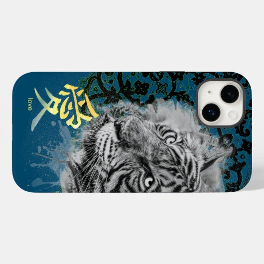 IPHONE CASE ANTIEK LACE PAINTED TIGER KANJI LOVE (Achterkant (horizontaal))