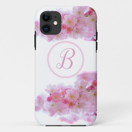 iPhone Case Cherry Blossom Flowers met Initiaal (Achterkant)