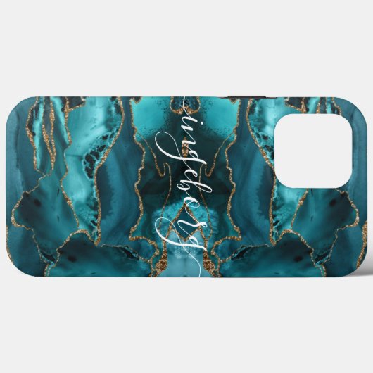 iPhone Case - Marble Blue Blauwgroen Gold Veins (Achterkant (horizontaal))