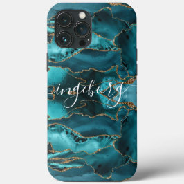 iPhone Case - Marble Blue Blauwgroen Gold Veins