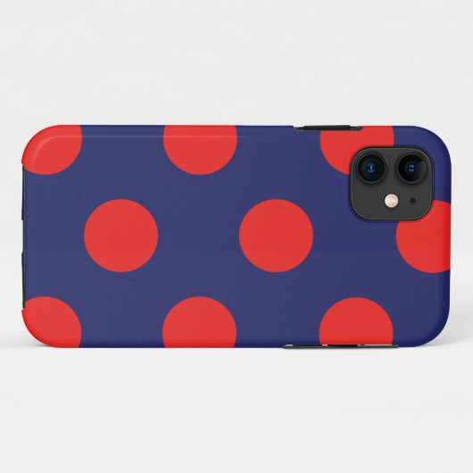 iPhone Case Polka Dot Marine Blauw & Rood (Achterkant (horizontaal))