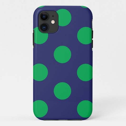 iPhone Case Polka Dot Navy Blauw & Groen (Achterkant)