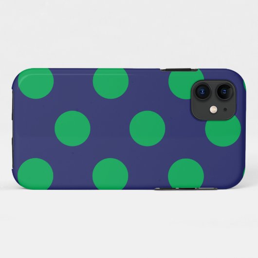 iPhone Case Polka Dot Navy Blauw & Groen (Achterkant (horizontaal))