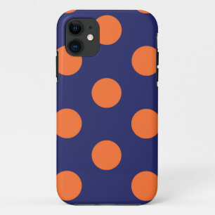 iPhone Case Polka Dot Navy Blauw & Sinaasappel