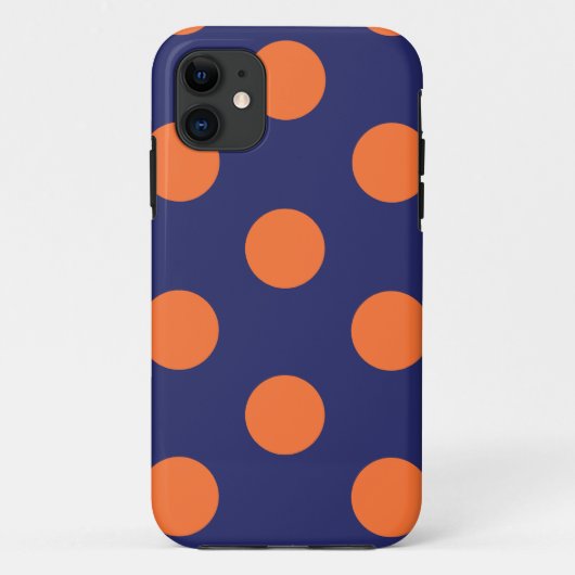 iPhone Case Polka Dot Navy Blauw & Sinaasappel (Achterkant)