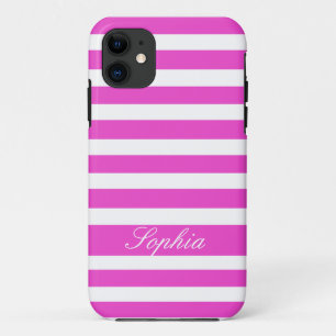 iPhone Case roze wit Gestreepte Stripe gepersonali