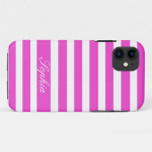 iPhone Case roze wit Gestreepte Stripe gepersonali (Achterkant (horizontaal))