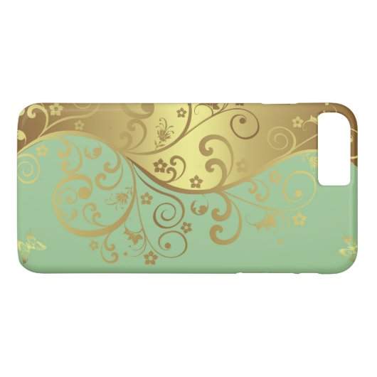 iPhone case-Seafoam & Gold Swirls Case-Mate iPhone Case (Achterkant (Horizontaal))