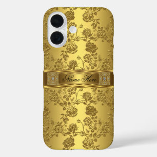 iPhone Elegant Classy faux Gold Damask Floral iPhone 16 Hoesje