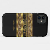 iPhone Elegante Classy Gold Black Leopard Bloemen Case-Mate iPhone Case (Achterkant (horizontaal))