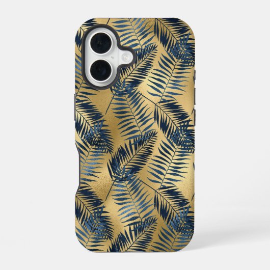 iPhone Gold Blue Palm Leaf Phone Case iPhone 16 Hoesje (Achterkant)