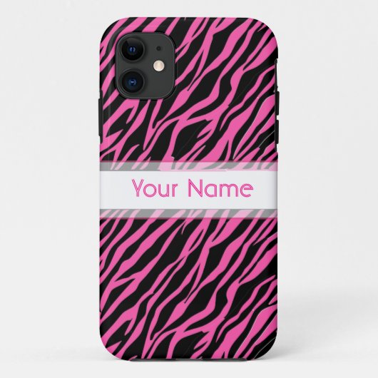 iPhone hoesje Custom Zebra Print Roze Zwart (Achterkant)