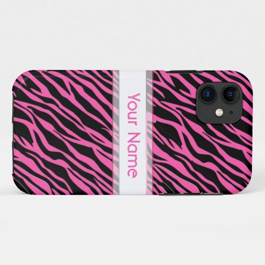 iPhone hoesje Custom Zebra Print Roze Zwart (Achterkant (horizontaal))