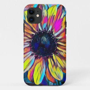Iphone hoesje met een levendig zonnebloemontwerp