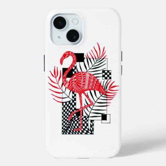 iPhone hoesje met rode flamingo print (Achterkant)