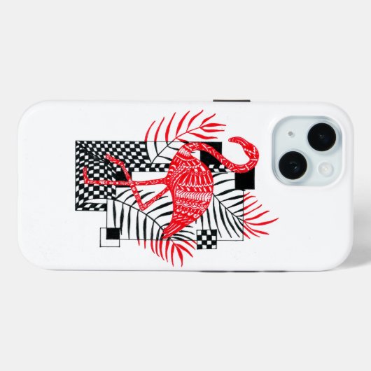 iPhone hoesje met rode flamingo print (Achterkant (horizontaal))