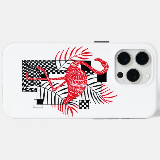 iPhone hoesje met rode flamingo print (Achterkant (horizontaal))