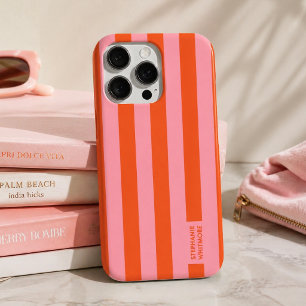 iPhone Hoesje Preppy Bold Stripe Koraal Roze