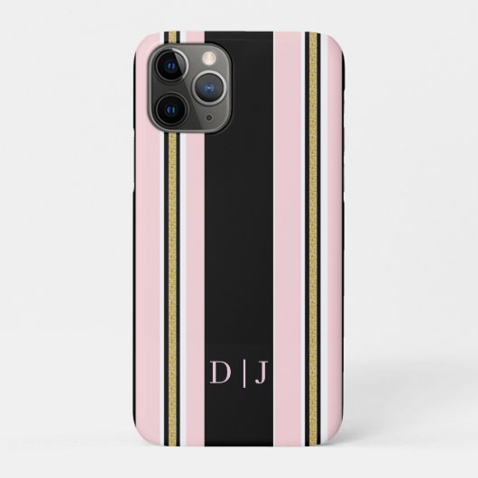 iPhone Hoesjes Roze & Wit Goud Zwart Streep (Achterkant)