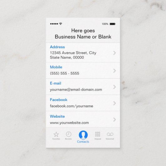 iPhone iOS flatUI-stijl Visitekaartje (Achterkant)