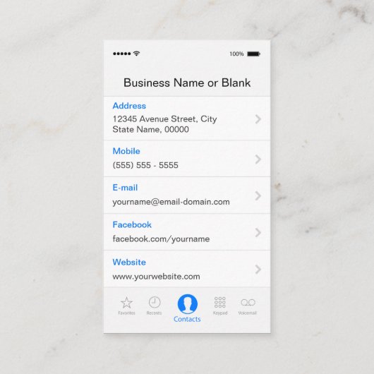 iPhone iOS-stijl - Eenvoudig generiek zwart-wit Visitekaartje (Achterkant)