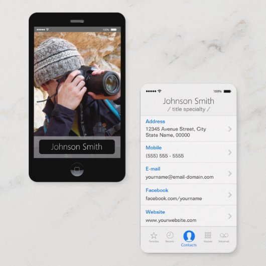 iPhone iOS-stijl - Persoonlijk fotoprofiel Visitekaartje (Voorkant / Achterkant)