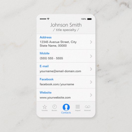 iPhone iOS-stijl - Persoonlijk fotoprofiel Visitekaartje (Achterkant)