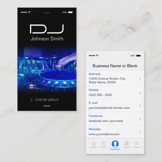 iPhone iOS-stijl - Platenspeler Scratching Music D Visitekaartje (Voorkant / Achterkant)