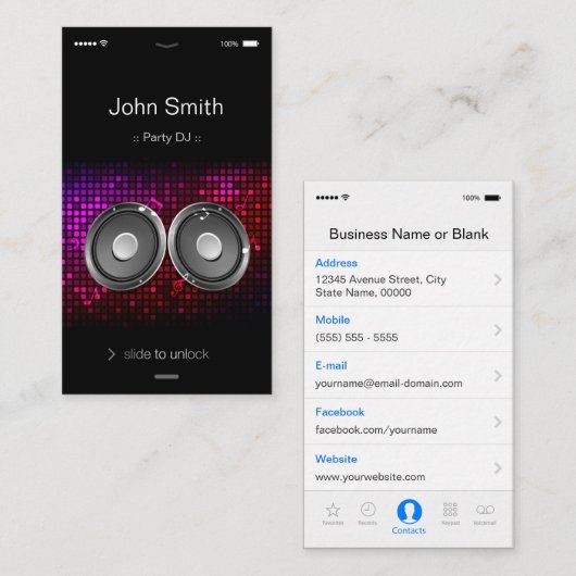 iPhone iOS-stijl - Unieke en stijlvolle DJ van de Visitekaartje (Voorkant / Achterkant)
