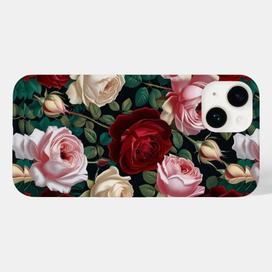 iPhone / iPad case red-white &pink roses (Achterkant (horizontaal))