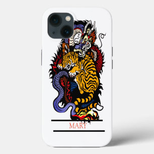 iPhone/iPad-draagtas, TIGER EN AANGEPASTE NAAM iPhone 13 Hoesje
